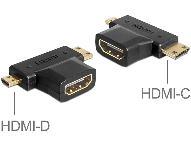 Delock - HDMI Splitter - HDMI weiblich zu 19 pin mini HDMI Type C, 19 pin micro HDMI Type D männlich - Schwarz