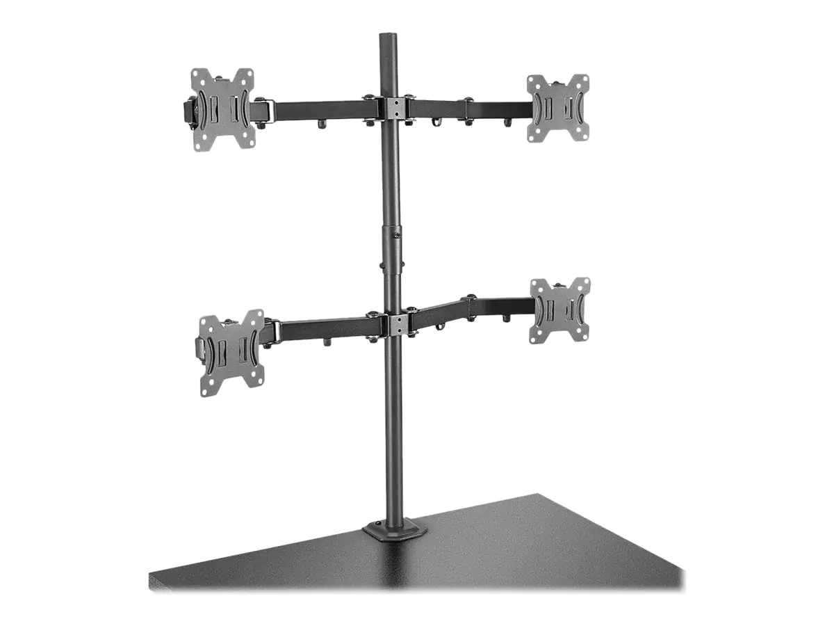 Lindy Quad Display Bracket w/ Pole & Desk Clamp - Befestigungskit - einstellbarer Arm - für 4 Monitore - Stahl - Schwarz - Bildschirmgröße: 43.2-71 cm (17"-28") - Tischmontage