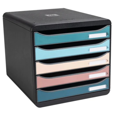 Exacompta Schubladenbox BIG-BOX plus 5 Schubladen DIN A4, Überbreite Polystyrol Gehäusefarbe: schwarz Farbe der Schublade: mehrfarbig