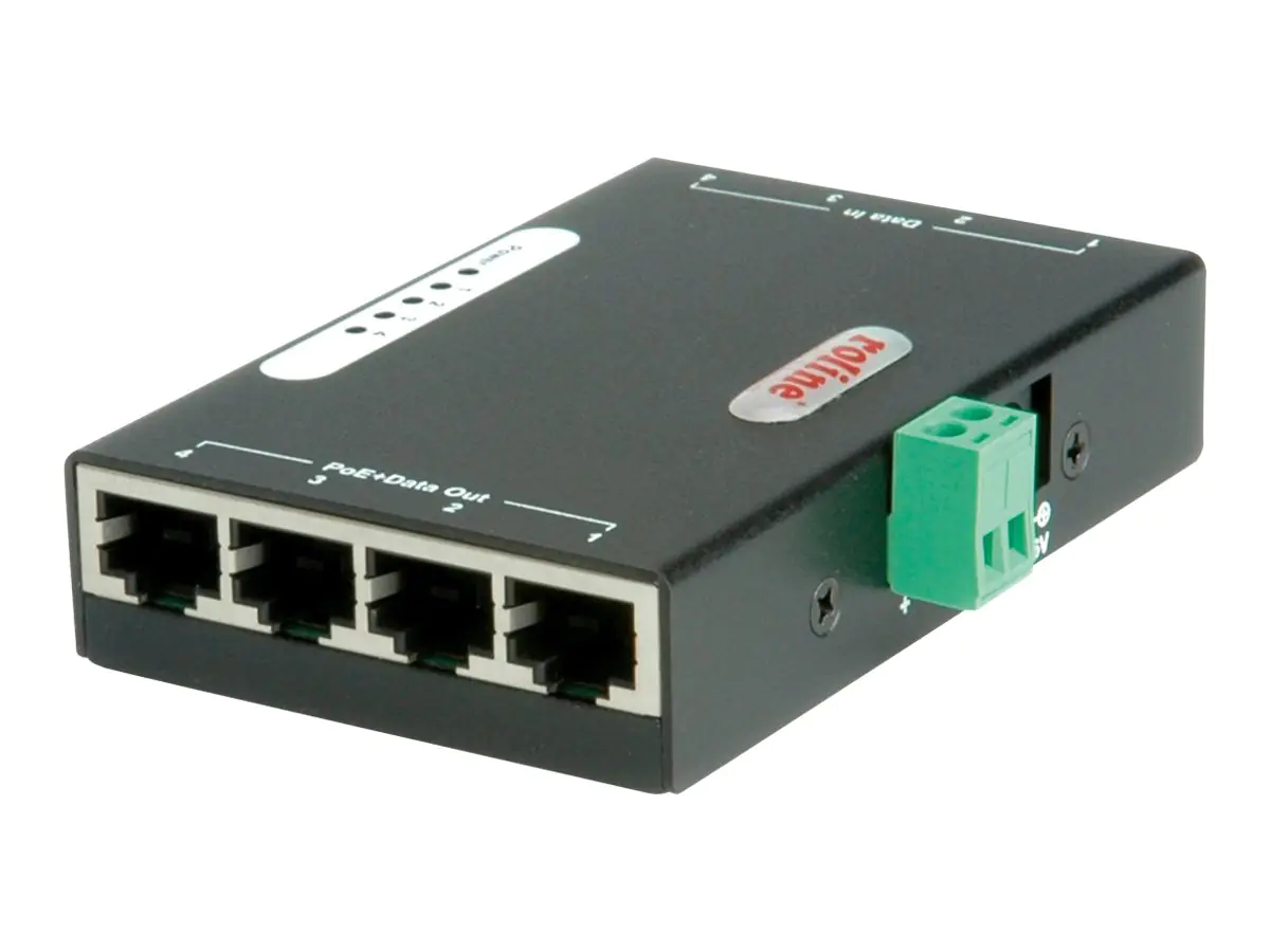 Roline Gigabit Ethernet PoE Injektor - Power Injector - 48 V - 120 Watt - Ausgangsanschlüsse: 4 - Schwarz