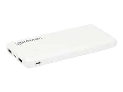 Manhattan Power Bank, 10000 mAh, Output: 2x USB-A (2.1A & 1A), Input: USB-C & Micro-USB (both 2A), White, One Year Warranty, Blister - Powerbank - 10000 mAh - 37 Wh - 2.1 A - 2 Ausgabeanschlussstellen (USB) - auf Kabel: Micro-USB, USB-C - weiß