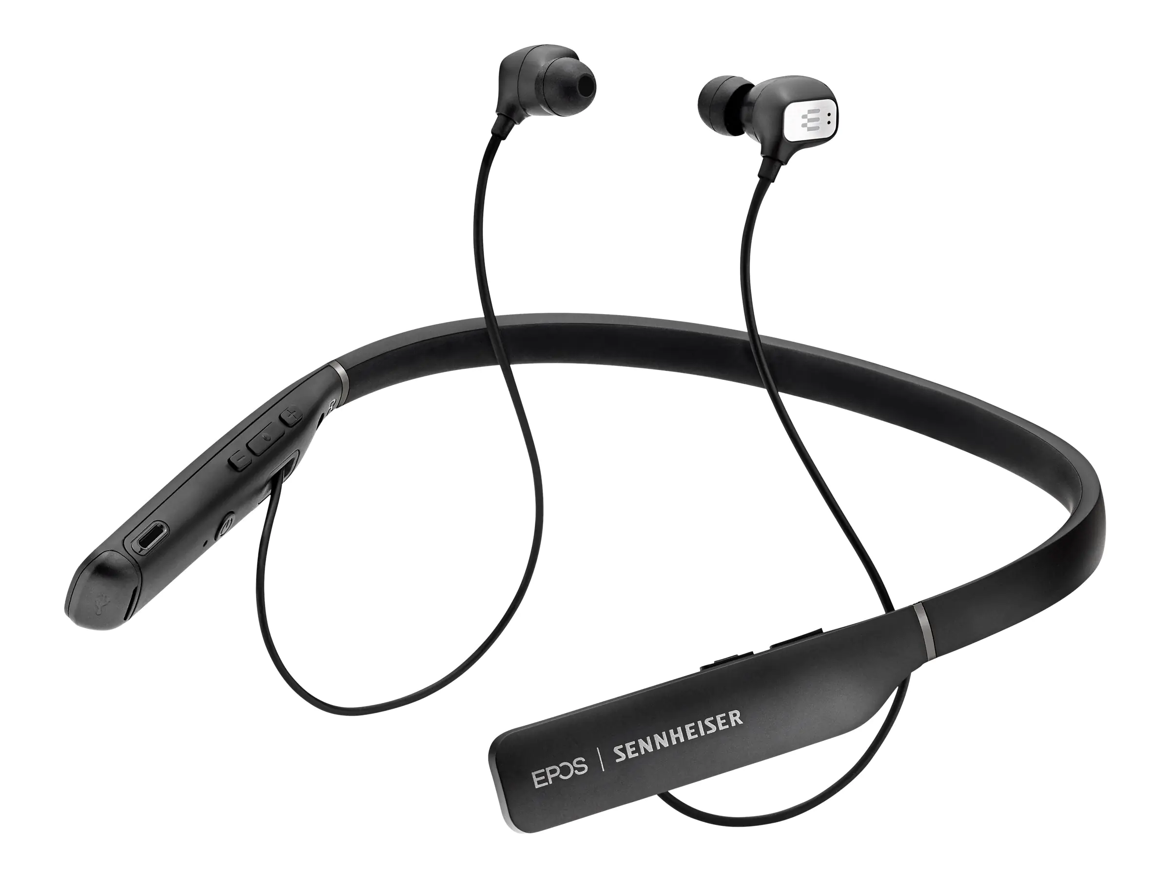Epos ADAPT 460T - Ohrhörer mit Mikrofon - im Ohr - Nackenbügel - Bluetooth - kabellos - aktive Rauschunterdrückung - Schwarz mit Silber - Zertifiziert für Microsoft Teams