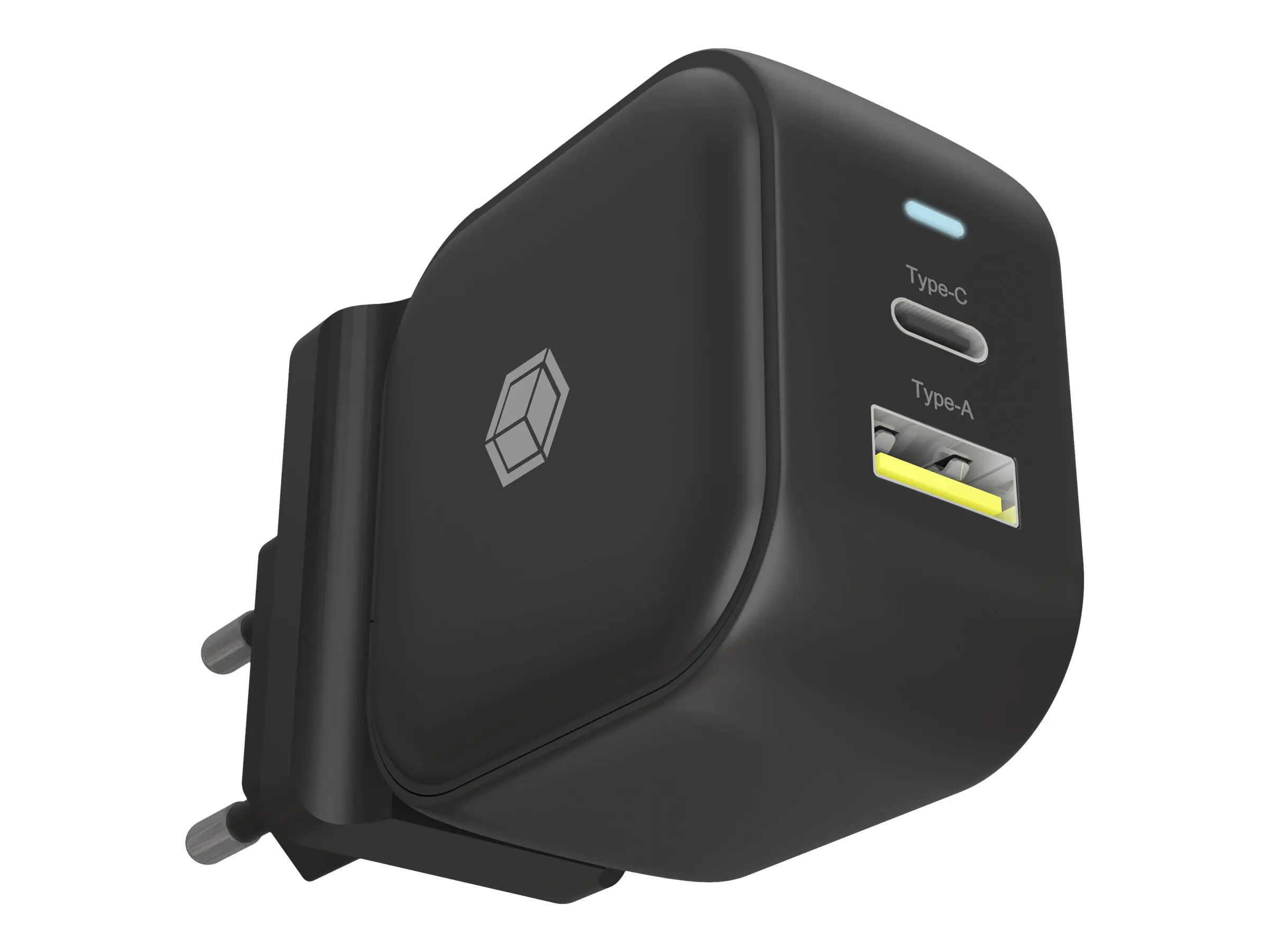 ICY BOX IB-PS106-PD - Netzteil - 38 Watt - 3 A - PD 3.0, Quick Charge 3.0 - 2 Ausgabeanschlussstellen (USB, 24 pin USB-C) - Schwarz