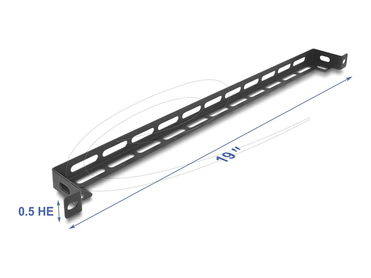 Delock Kabelführungsplatte für Schaltschrank - L-förmig, 50 mm, mit Kabelbinderbefestigung - Schwarz - 0.5U - 48.3 cm (19") 67461