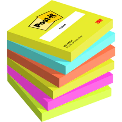Post-it Haftnotiz Notes Energetic Collection 76 x 76 mm (B x H) neongelb, paradiseblau, vitalorange, powerpink, neongrün 100 Bl./Block 6 Block/Pack.