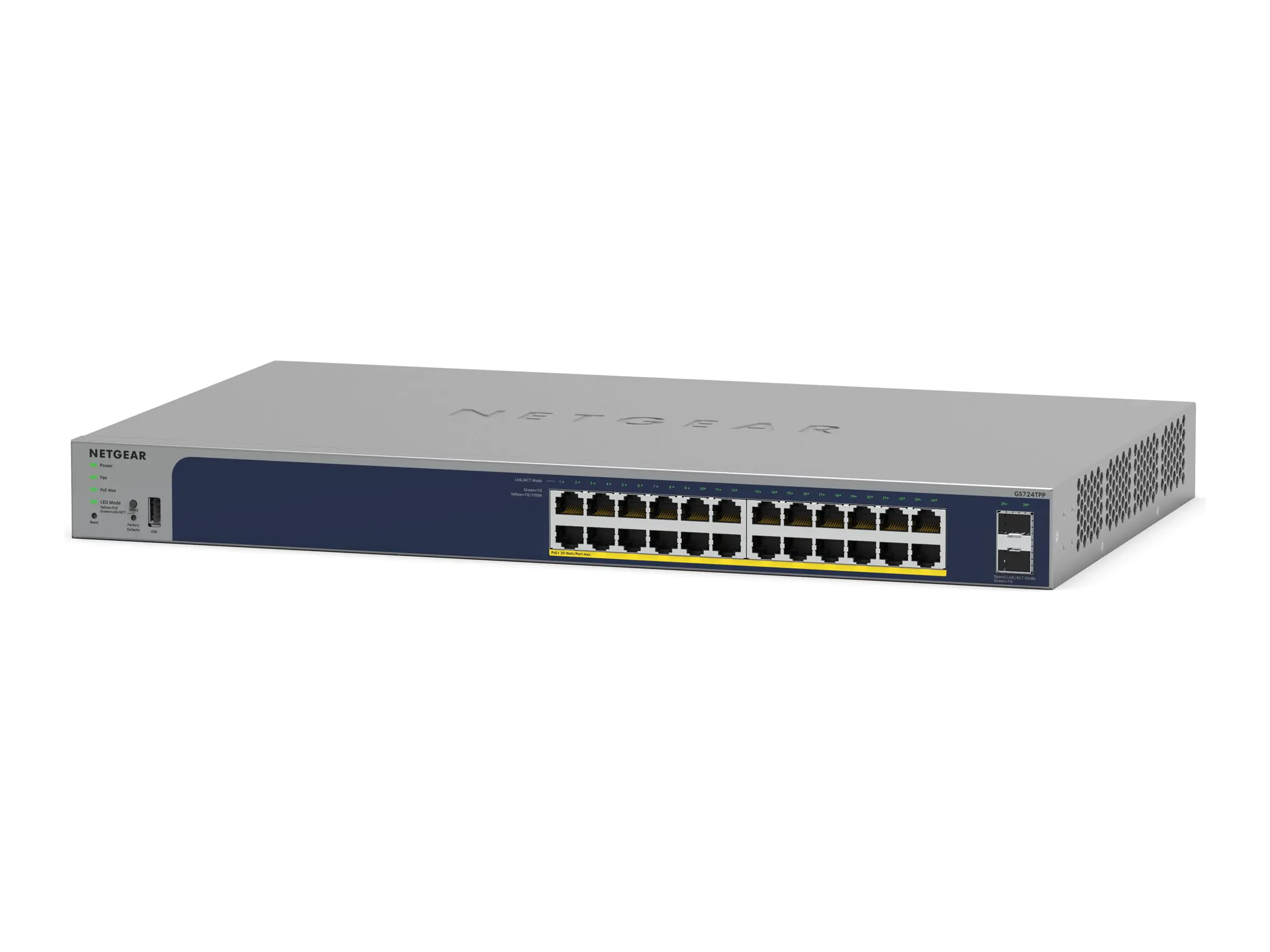 Netgear Smart GS728TP - Switch - L3 Lite - Smart - 16 x 10/100/1000 (PoE) + 8 x 10/100/1000 (PoE+) + 4 x SFP - an Rack montierbar - PoE+ (192 W)