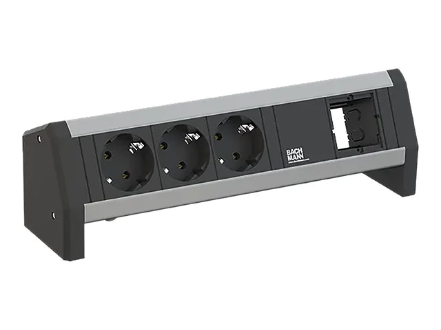 Bachmann DESK 1 - Steckdosenleiste - Wechselstrom 250 V - Eingabe, Eingang GST18i3 - Ausgangsanschlüsse: 3 (3 x Stecker CEE 7/3) - 1 m Schnur - Schwarz, RAL 9005