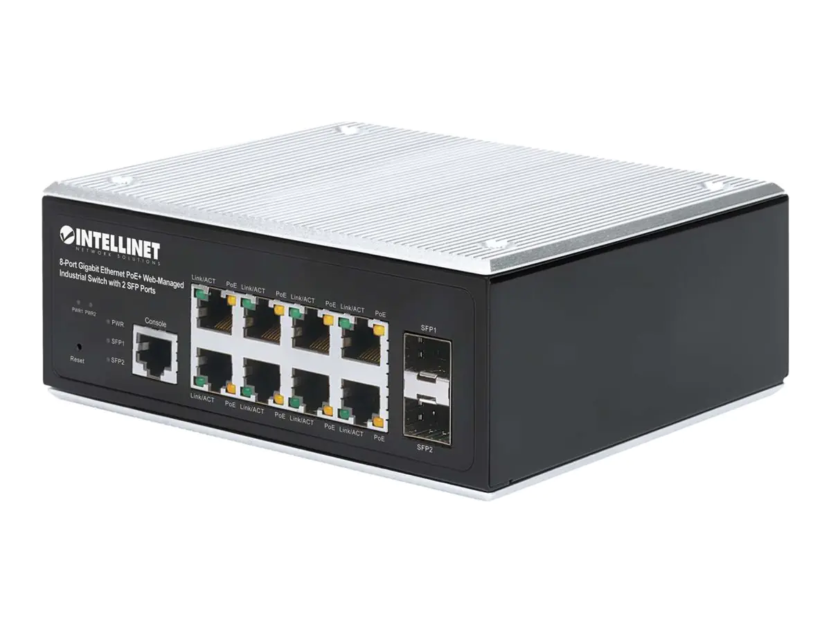 Intellinet 8-Port Gigabit Ethernet PoE+ Web-Managed Industrie-Switch mit 2 SFP-Ports IEEE