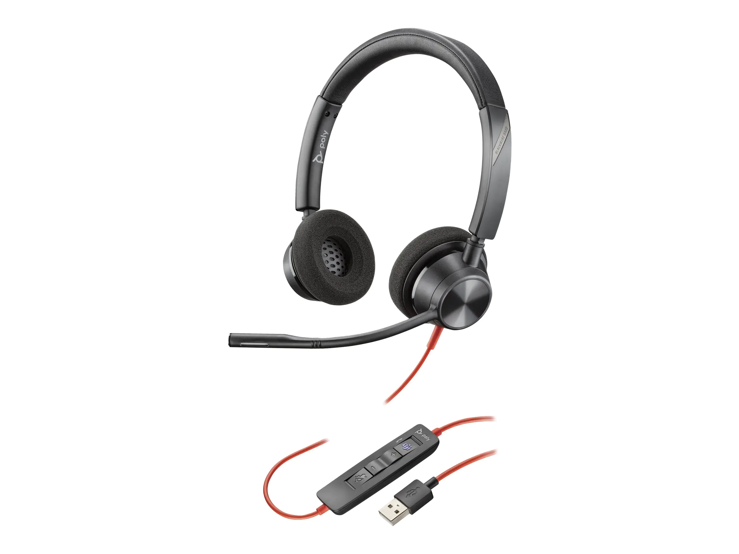 Poly Blackwire 3325 - Blackwire 3300 series - Headset - On-Ear - kabelgebunden - 3,5 mm Stecker, USB-A - Schwarz