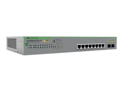 Allied Telesis AT GS950/10PS V2 - Switch - Smart - 8 x 10/100/1000 (PoE+) + 2 x 1000Base-X - Desktop, an Rack montierbar, wandmontierbar - PoE+ (75 W)