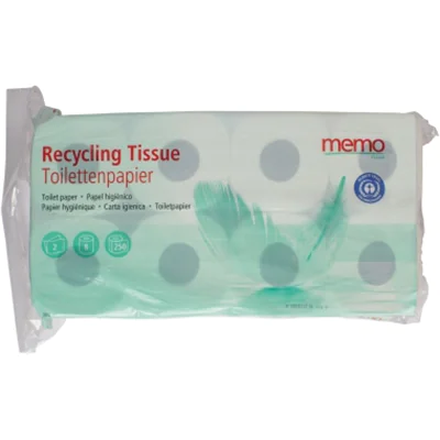 memo Toilettenpapier Recycling Tissue 2-lagig Tissue, 100 % recycelt weiß 250 Bl./Rl. 8 Rl./Pack.