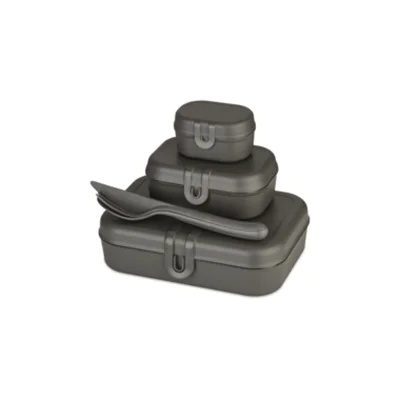 Koziol Lunchbox PASCAL READY 16,6 x 6,2 x 23,2 cm (B x H x L) 4-teiliges Lunchbox-Set inkl. Besteck TPE Kunststoff nature ash grey
