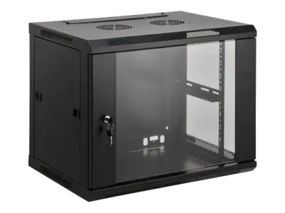 Intellinet Network Cabinet, Wall Mount (Standard), 6U, Usable Depth 350mm/Width 540mm, Black, Assembled, Max 60kg, Metal & Glass Door, Back Panel, Removeable Sides,Suitable also for use on desk or floor, 19",Parts for wall install (eg screws/rawl plu