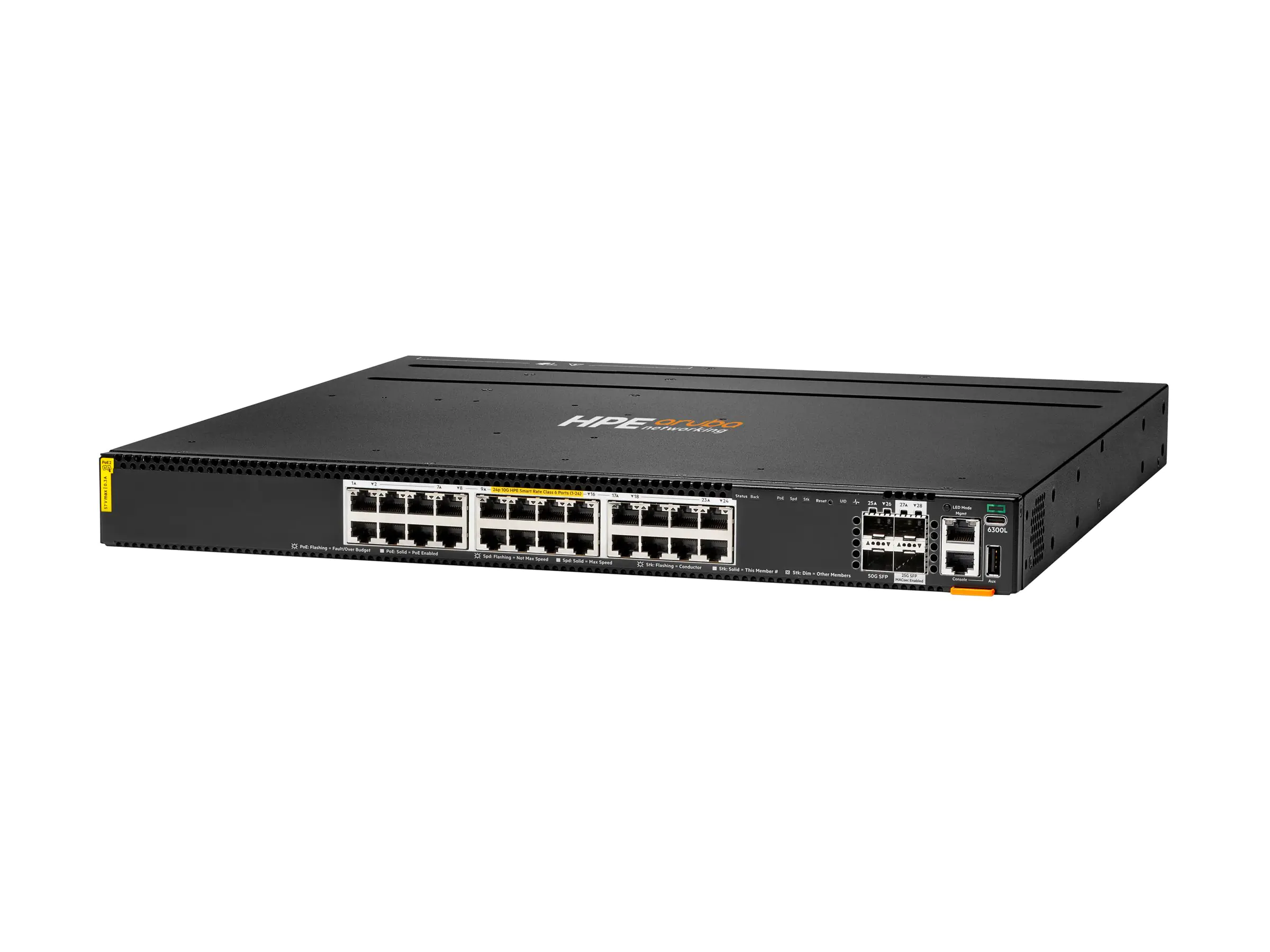 HPE Aruba Networking CX 6300L 24p Smart Rate 1G /2.5G/5G/10G Class6 PoE 2p 50G and 2p 25G L2