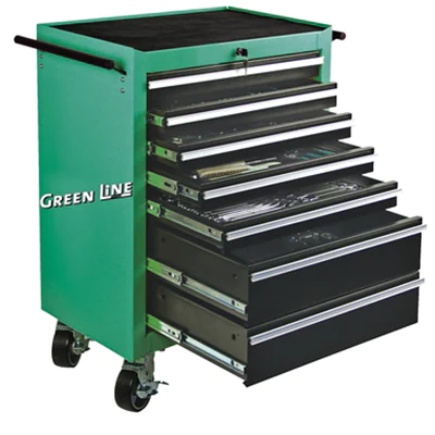 BRÜDER MANNESMANN WERKZEUGE Werkstattwagen gefüllt 75 x 115 x 55 cm (B x H x T) 321 Teile 7 Schubladen grün/schwarz