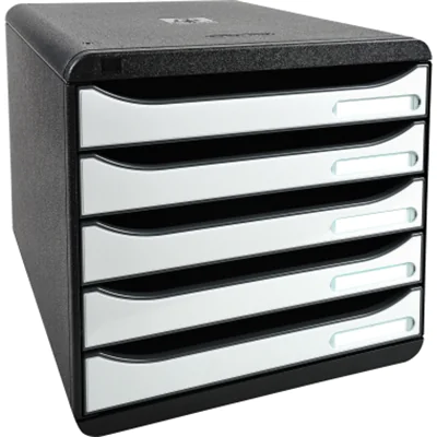Exacompta Schubladenbox BIG-BOX plus 5 Schubladen DIN A4, Überbreite Polystyrol Gehäusefarbe: schwarz Farbe der Schublade: weiß glossy