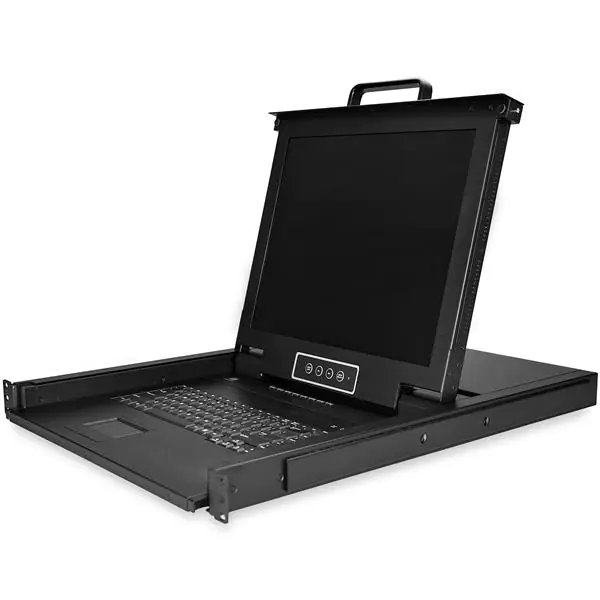 StarTech 8 Port Rack KVM Konsole mit 1,8 m Kabeln - US Tastatur(QWERTY), Integrierter KVM Switch mit 17" LCD Monitor - 1HE LCD KVM Konsole - OSD KVM - 50.000 MTBF - USB + VGA(RKCONS1708K) - KVM-Konsole mit KVM-Switch - 8 Anschlüsse - USB - 43.2 cm (17") -