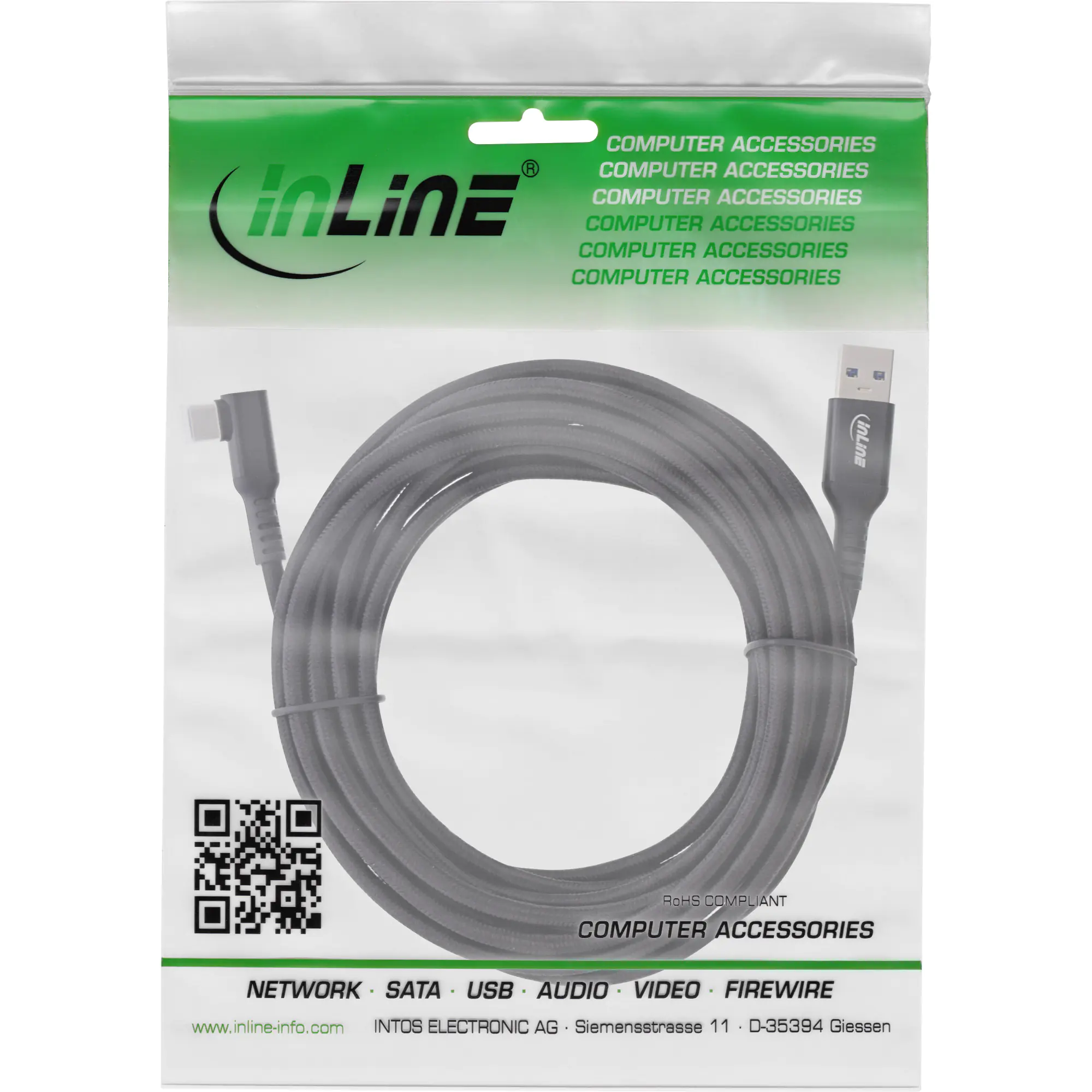 InLine USB 3.2 Gen.1 Kabel USB-C St gewinkelt - USB-A für VR schwarz 5m - Kabel - Digital/Daten