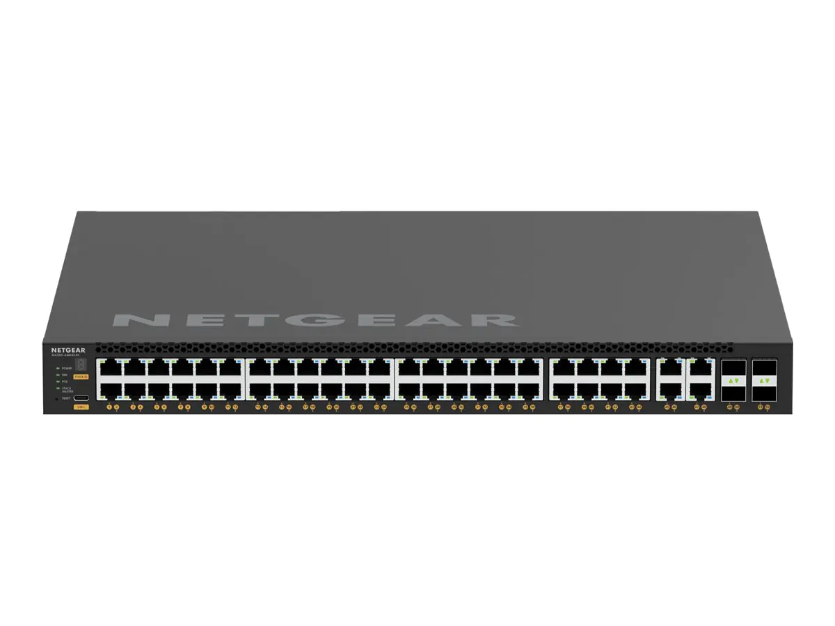 Netgear M4350-44M4X4V - Switch - L3 - managed - 44 x 100/1000/2.5G (PoE++) + 4 x 100/1000/2.5/5/10G (PoE++) + 4 x 25 Gigabit SFP28 - Luftstrom von vorne nach hinten - an Rack montierbar - PoE++ (3314 W)