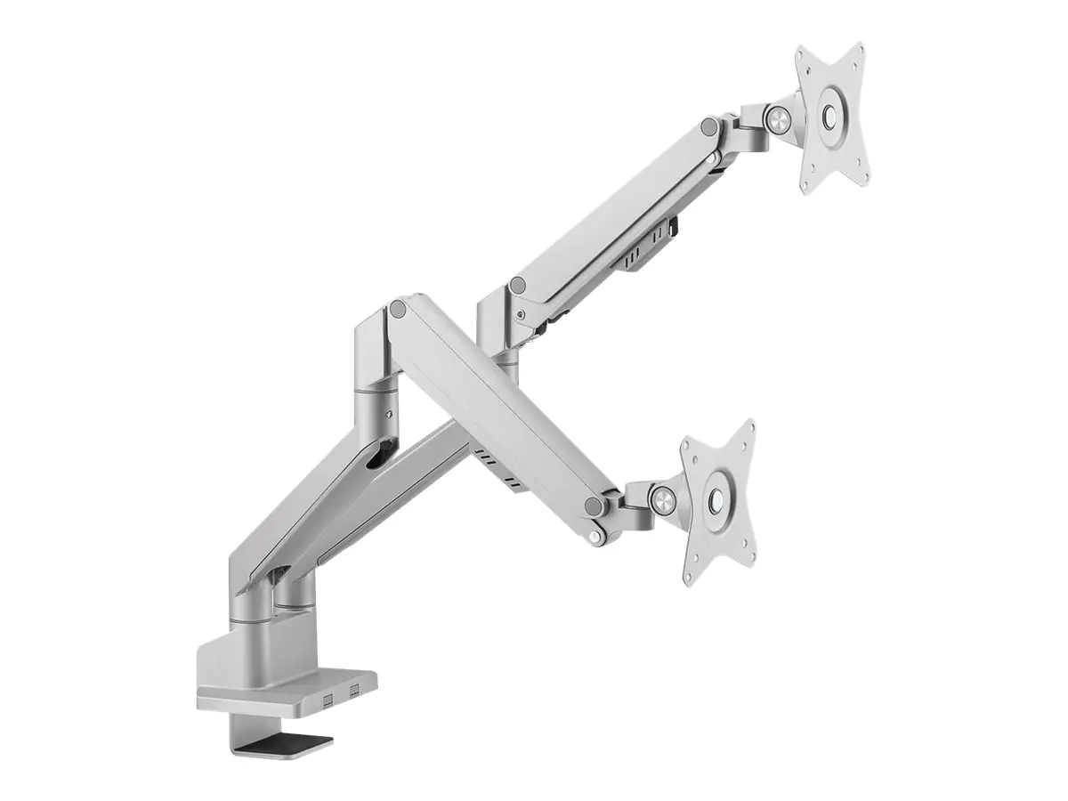 ROLINE - Befestigungskit (Spannbefestigung für Tisch, 2 einstellbare Arme) - Stromlinienförmig - für 2 LCD-Displays - pneumatisch - Aluminiumlegierung - Silber
