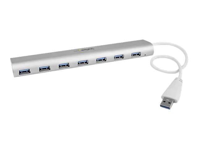StarTech 7 Port kompakter USB 3.0 Hub mit eingebautem Kabel - Aluminium USB Hub - Silber - USB-Umschalter für die gemeinsame Nutzung von Peripheriegeräten - 7 x SuperSpeed USB 3.0 - Desktop
