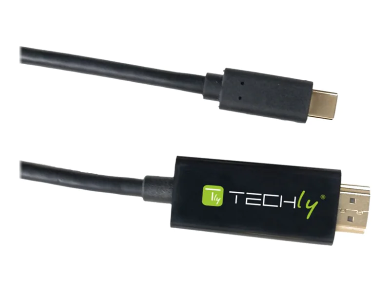 TECHly - Video- / Audio- / Datenkabel - 24 pin USB-C männlich umkehrbar zu HDMI männlich - 2 m - Schwarz - 4K Unterstützung, rund