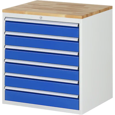 RAU Schubladenschrank 7000 770 x 825 x 650 mm (B x H x T) 6 Schubladen Farbe der Front: enzianblau Farbe des Korpus: lichtgrau