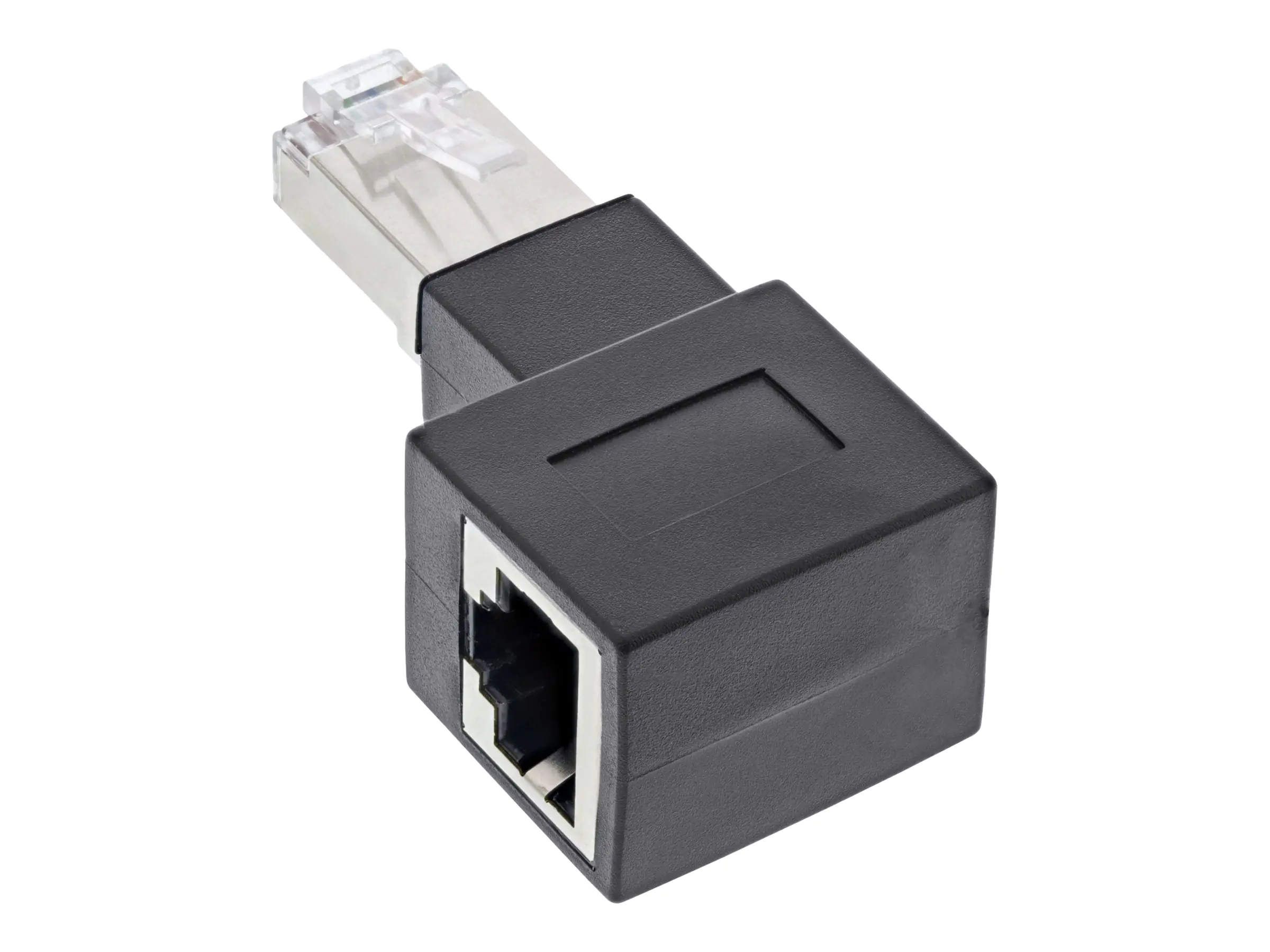 InLine - Netzwerkadapter - RJ-45 (W) gerade zu RJ-45 (M) nach rechts abgewinkelt - abgeschirmt - CAT 6a - gewinkelt - Schwarz
