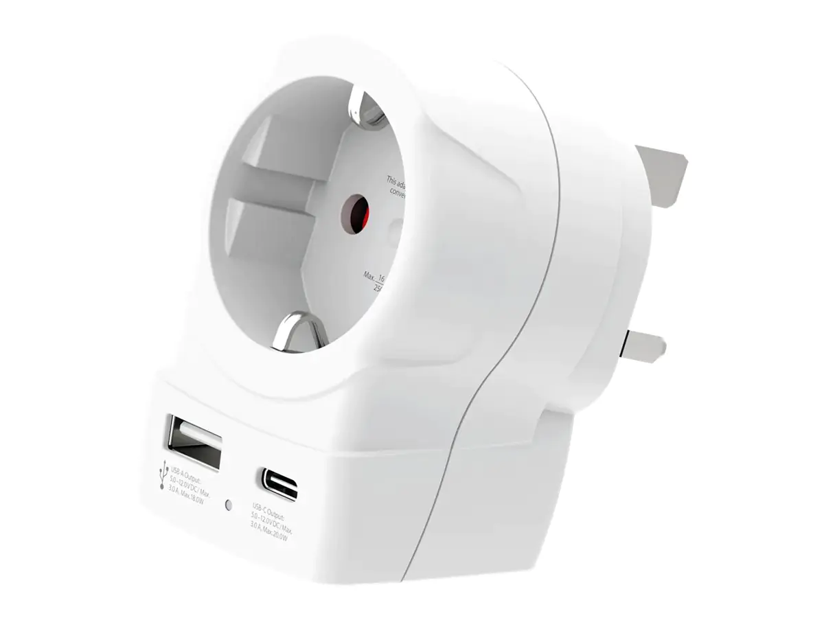 SKROSS Länderstecker Europe to UK USB AC20PD weiß