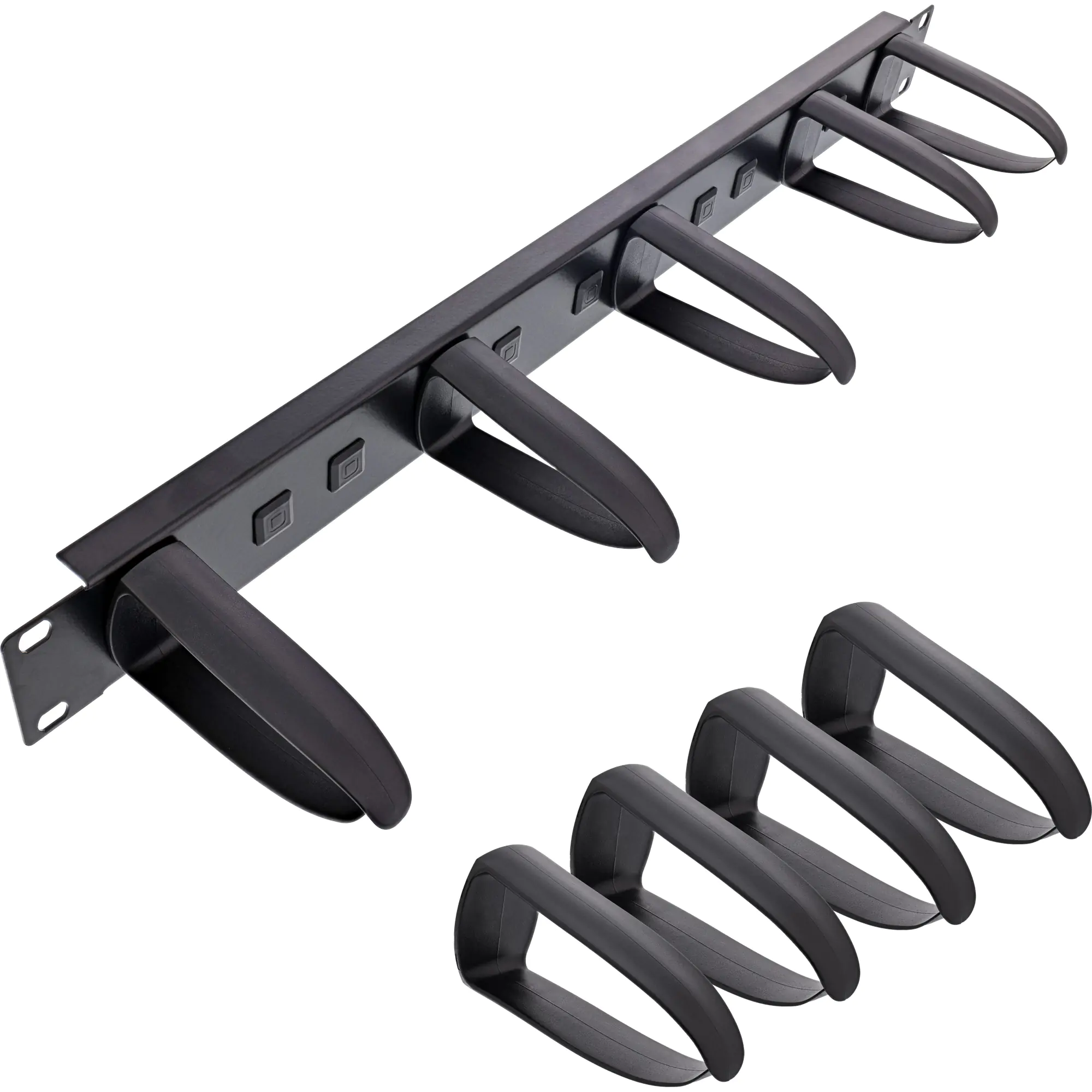 InLine 19" Kabelführungspanel 9 Kunststoffbügel abnehmbar RAL 9005 schwarz