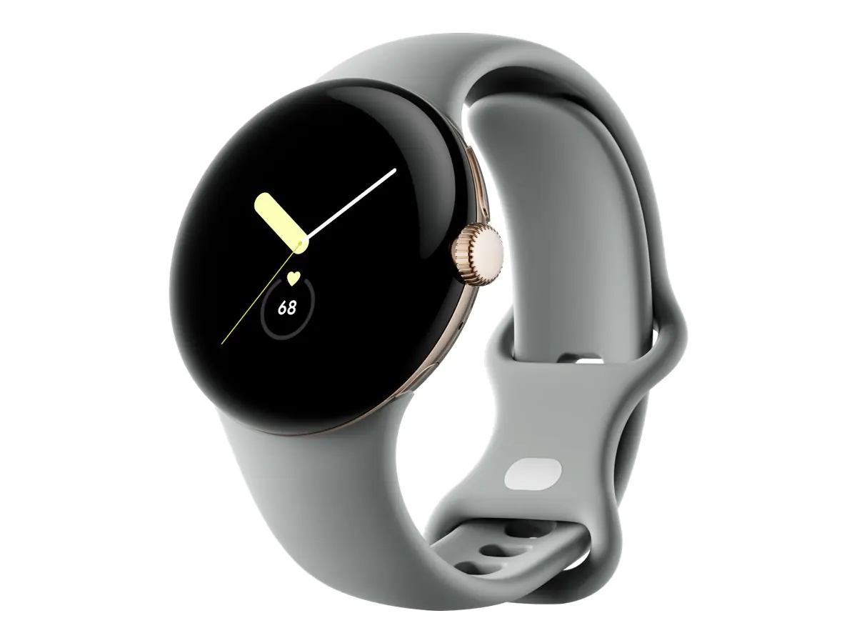 Google Pixel Watch - Champagne Gold - intelligente Uhr mit Band - Flouroelastomer - hazel - Bandgröße: L - 32 GB - Wi-Fi, NFC, Bluetooth - 4G - 36 g