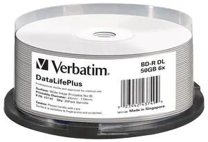 Verbatim DataLifePlus - 25 x BD-R DL - 50 GB 6x - breite bedruckbare Oberfläche - Spindel
