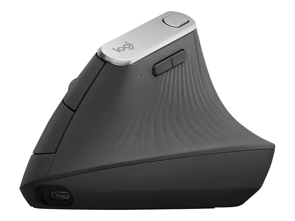 Logitech MX Vertical - Vertikale Maus - ergonomisch - optisch - 6 Tasten - kabellos, kabelgebunden - Bluetooth, 2.4 GHz - kabelloser Empfänger (USB) - Graphite