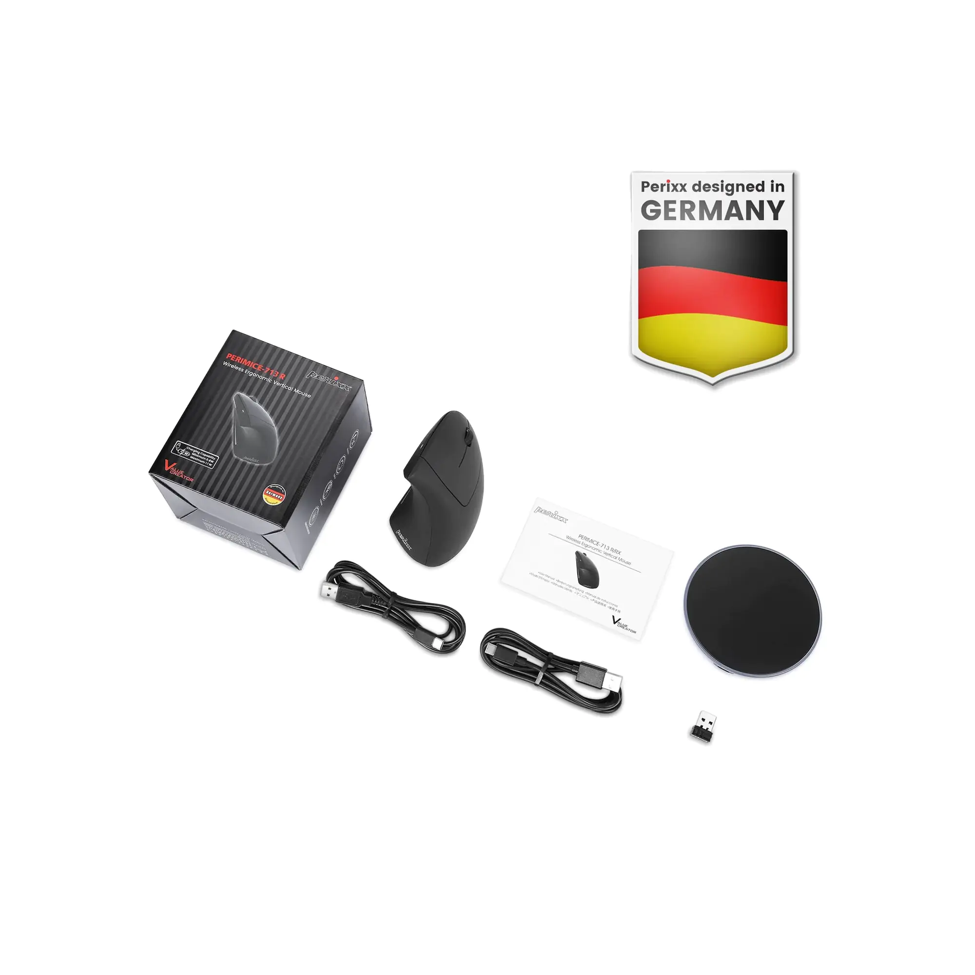 Perixx PERIMICE-713 RX Vertikale Ergonomie-Maus kabellos inkl. Ladepad