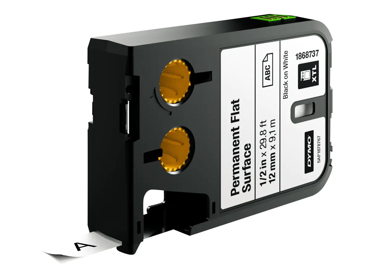 DYMO XTL Permanent haftend für ebene Oberflächen - Polyester - glänzend - permanenter Klebstoff - Schwarz auf Weiß - Rolle (1,2 cm x 9,1 m) 1 Kassette(n) Band