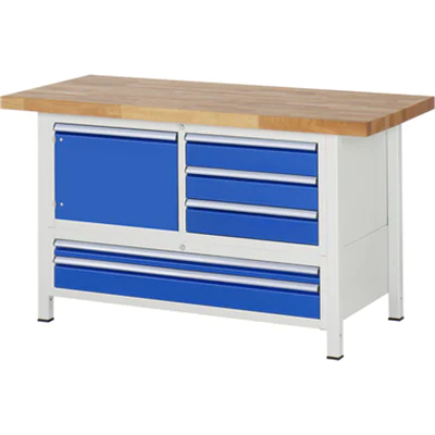 RAU Werkbank 8000 1.500 x 840-1.040 x 700 mm (B x H x T) enzianblau lichtgrau