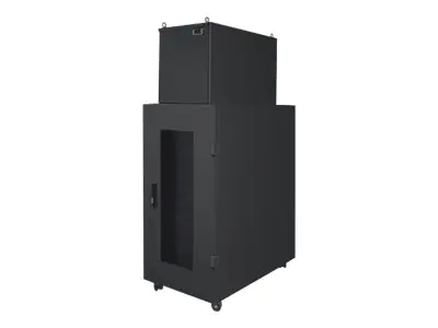 Intellinet Micro Datacenter, 42 HE, 19", 2550 (H) x 600 (B) x 1000 (T) mm, Schutzklasse IP54, Kühleinheit mit 2 kW, vollständig montiert, schwarz, Freistehendes Gestell, 42U, 2000 kg, Sperrschloss, Schwarz 714525