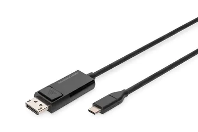 Digitus - Adapterkabel - 24 pin USB-C (M) zu DisplayPort (M) - DisplayPort 1.4 - 2 m - bi-direktional, unterstützt 8K 30 Hz (7680 x 4320), Support von 4K 144 Hz, 2K Unterstützung, geformt - Schwarz