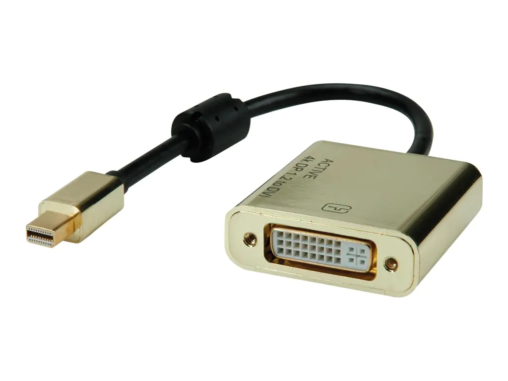 Roline Gold - Videoadapter - Dual Link - Mini DisplayPort (M) zu DVI-I (W) - DisplayPort 1.2 - 10 cm - 4K Unterstützung, aktiv - Schwarz, Gold