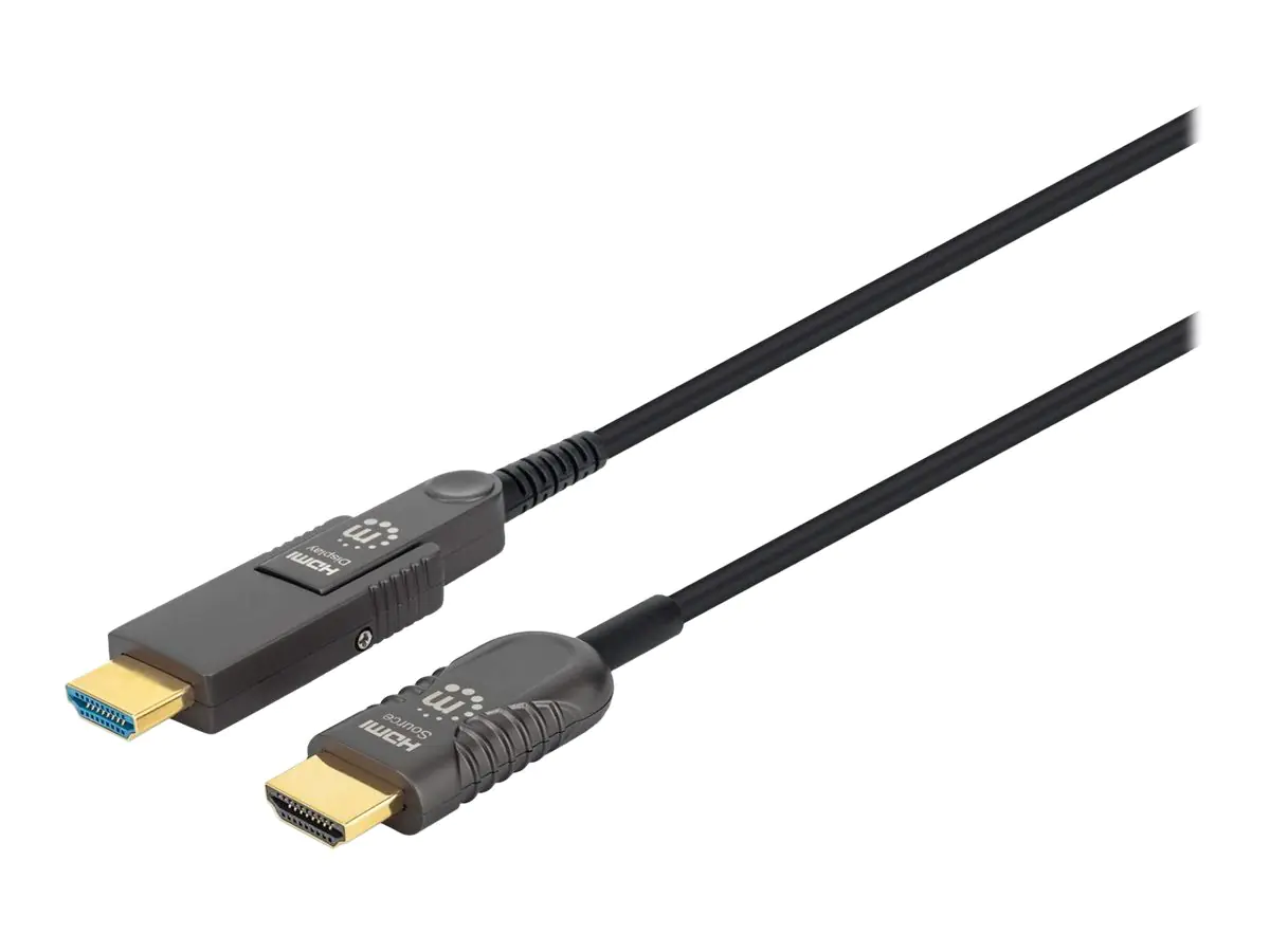 Manhattan HDMI to Micro HDMI Plenum-Rated Cable, 4K@60Hz (Premium High Speed), 30m, Active, Detachable HDMI Male (Type A), Male to Male, Black, Gold Plated Contacts, Lifetime Warranty, Polybag - Highspeed - Kit HDMI-Kabel mit Ethernet - 30 m - Hybrid Kupf
