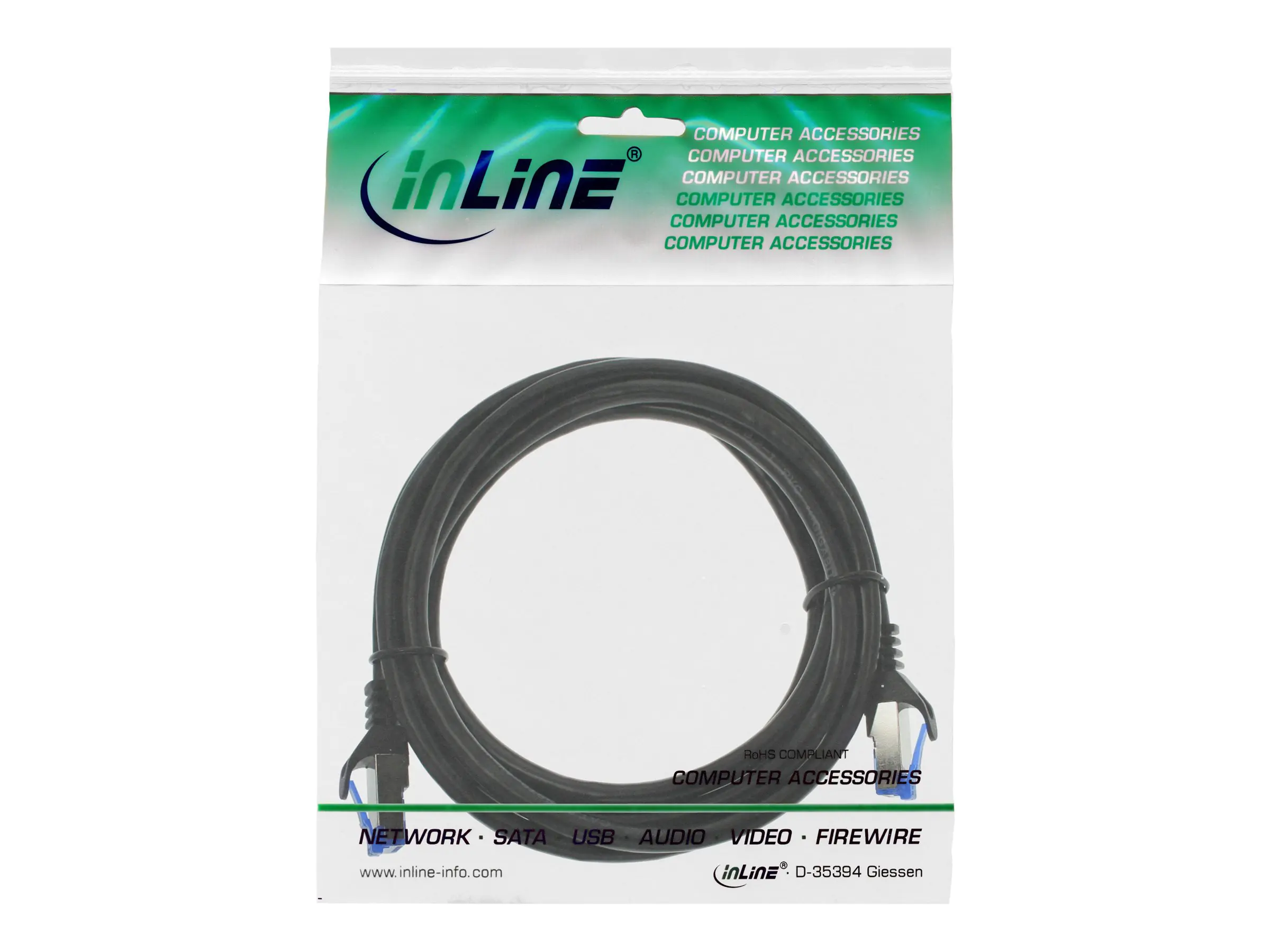 InLine - Patch-Kabel - RJ-45 (M) bis RJ-45 (M) - 1 m - SFTP, PiMF - CAT 6a - IEEE 802.3af/IEEE 802.3at - halogenfrei, geformt, verseilt - Schwarz