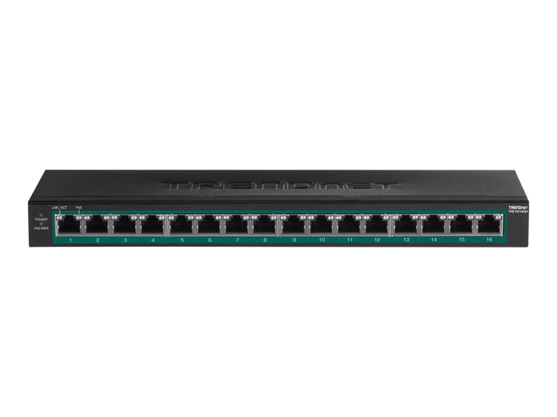 TRENDnet TPE TG160H - Switch - 16 x 10/100/1000 (PoE+) - an Rack montierbar - PoE+ (123 W) - TAA-konform