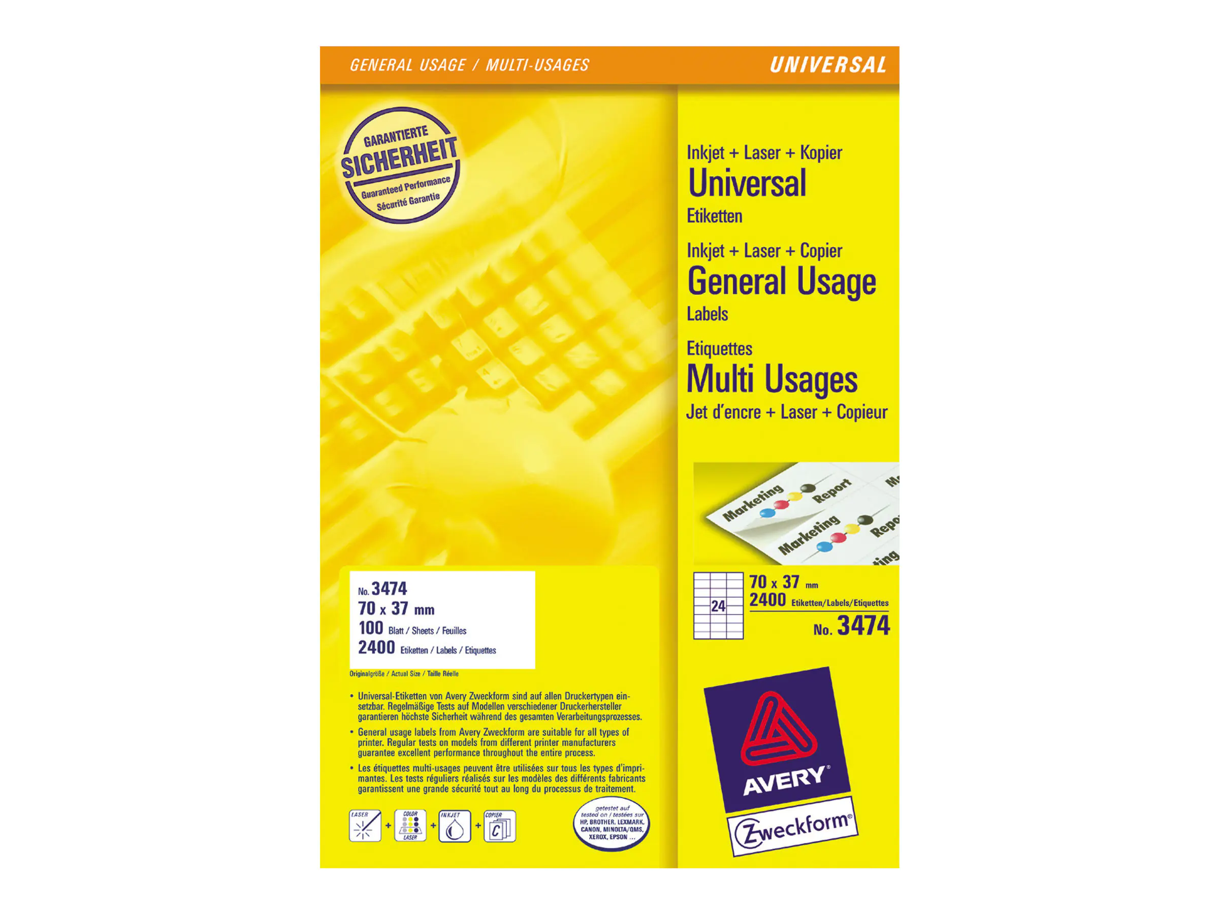 Avery Zweckform Avery - Weiß - 70 x 37 mm 2400 Etikett(en) (100 3474