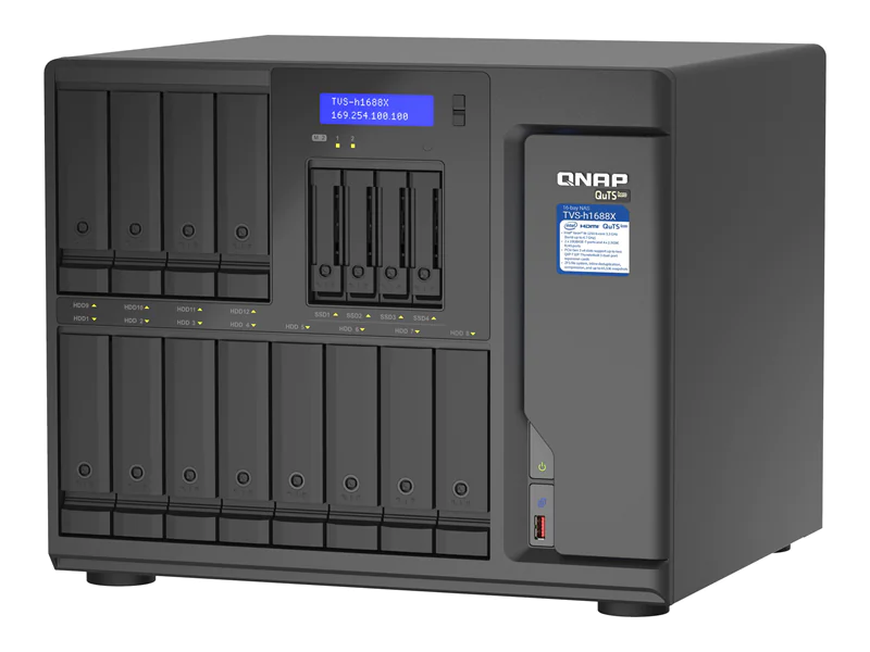 QNAP TVS-H1688X - NAS-Server - 16 Schächte - SATA 6Gb/s - RAID RAID 0, 1, 5, 6, 10, 50, JBOD, 5 Hot Spare, 6 Hot Spare, 60, 10-Hot-Spare, RAID TP - RAM 32 GB - Gigabit Ethernet / 2.5 Gigabit Ethernet / 10 Gigabit Ethernet - iSCSI Support