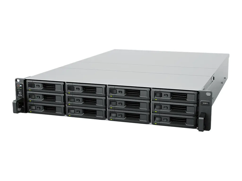 Synology SA3400D - NAS-Server - 12 Schächte - Rack - einbaufähig - SAS - RAID 0, 1, 5, 6, 10, JBOD, RAID F1, 5 Hot Spare, 6 Hot Spare, 10-Hot-Spare, 1 Hot-Spare, F1 Hot Spare - RAM 16 GB - Gigabit Ethernet / 10 Gigabit Ethernet - iSCSI Support - 2U
