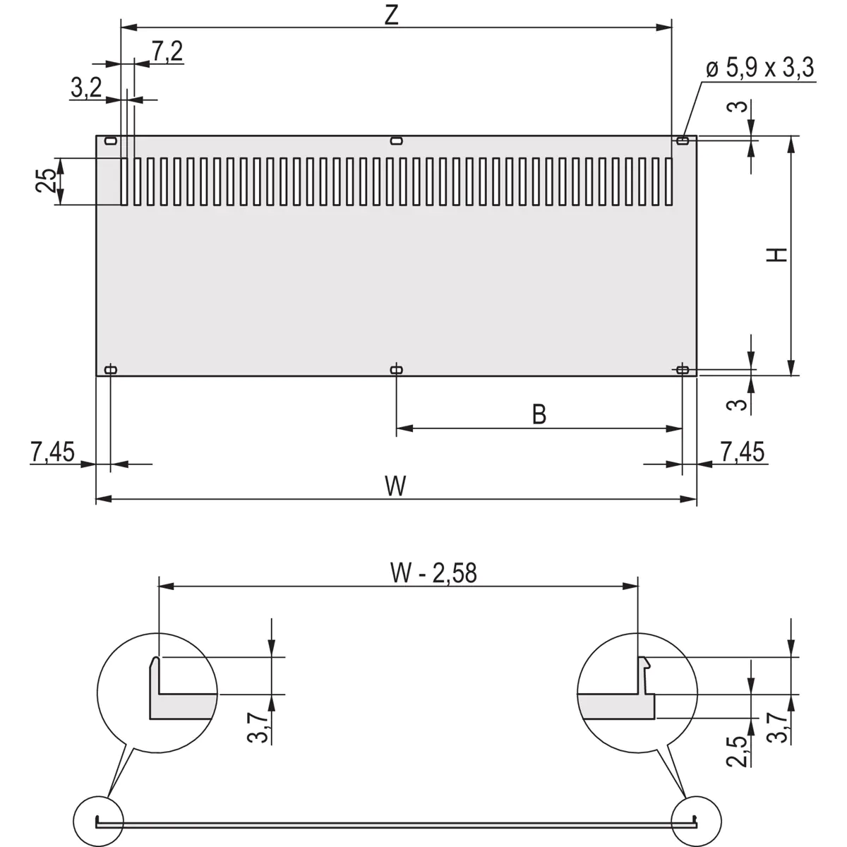 Schroff REAR PANEL 3U 28HP EMC VENTED - Rack-Zubehör