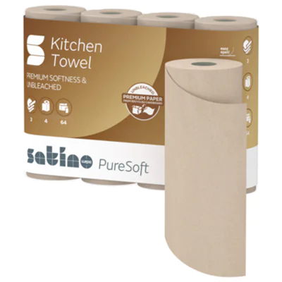 Satino Küchenrolle PureSoft 3-lagig Papier, 100 % recycelte Wellpappe softbeige 4 Rl./Pack.