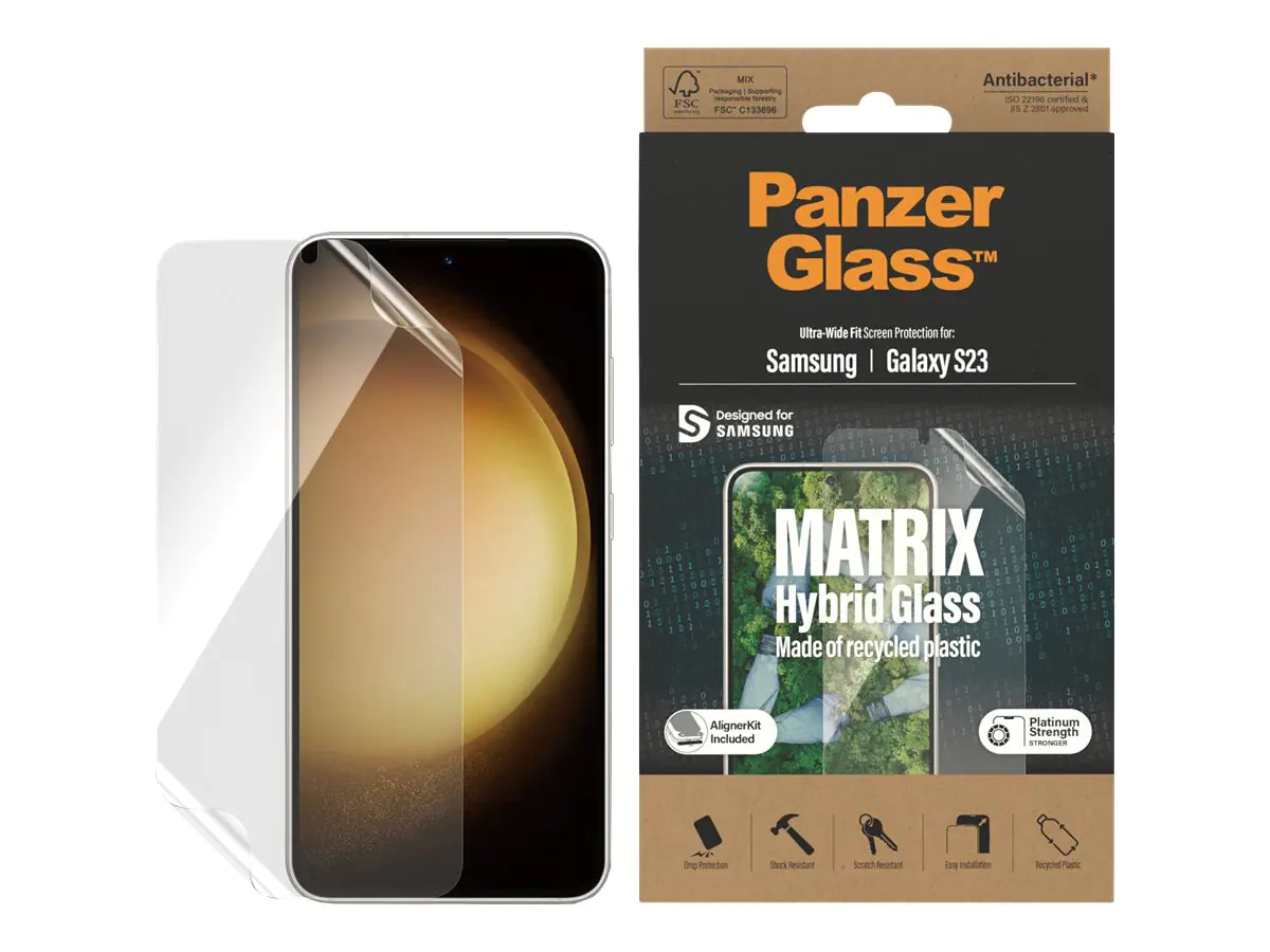 PanzerGlass Matrix Hybrid Glass - Bildschirmschutz für Handy - ultrabreite Passform mit AlignerKit - Folie - für Samsung Galaxy S23