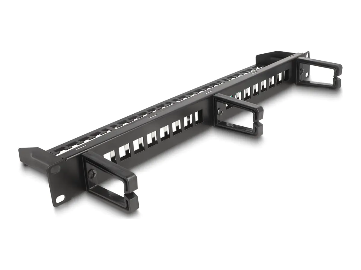 Delock Patch Panel - mit 3 Haken, Zugentlastung - Schrankmontage - Schwarz - 1U - 48.3 cm (19") 66237