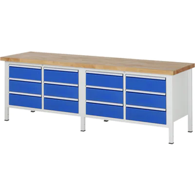 RAU Werkbank 8000 2.500 x 840-1.040 x 700 mm (B x H x T) enzianblau lichtgrau